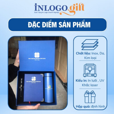 Bộ giftset in logo gồm bình giữ nhiệt, sổ da và bút ký BGS-34