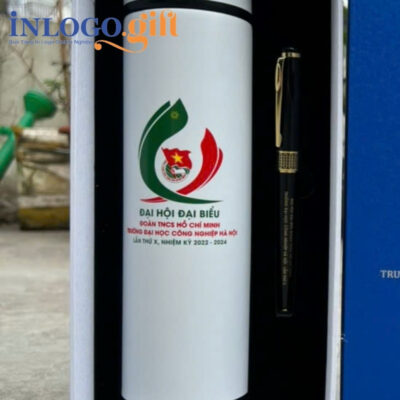 Bộ giftset in logo gồm bình giữ nhiệt và bút ký BGS-21