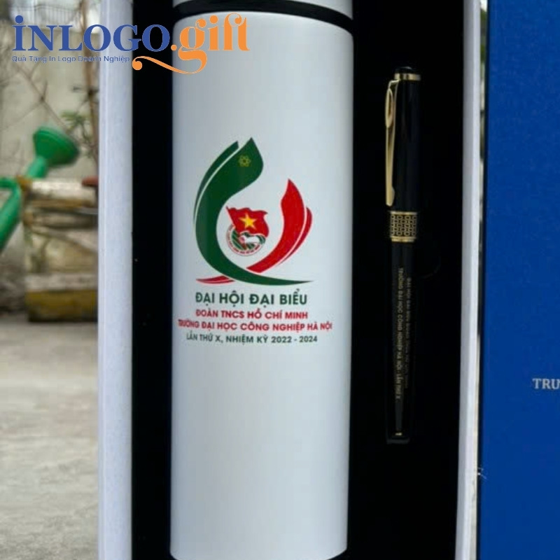 Bộ giftset in logo gồm bình giữ nhiệt và bút ký BGS-21