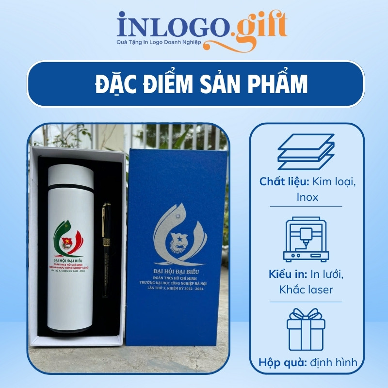 Bộ giftset in logo gồm bình giữ nhiệt và bút ký BGS-21