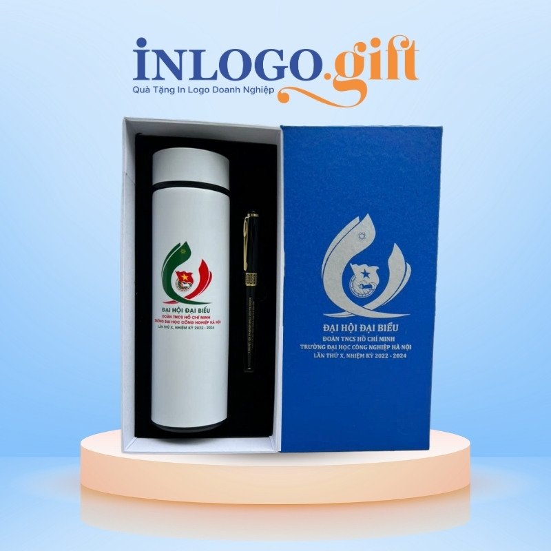 Bộ giftset in logo gồm bình giữ nhiệt và bút ký BGS-21
