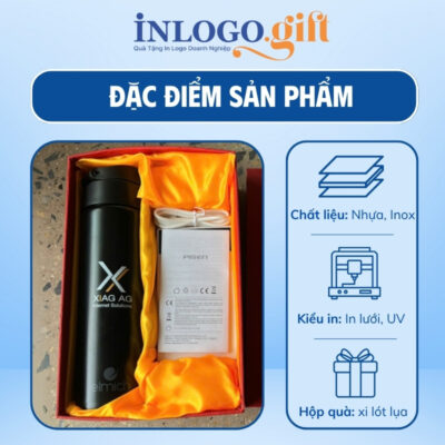 Bộ giftset in logo gồm bình giữ nhiệt và cục sạc dự phòng BGS-15