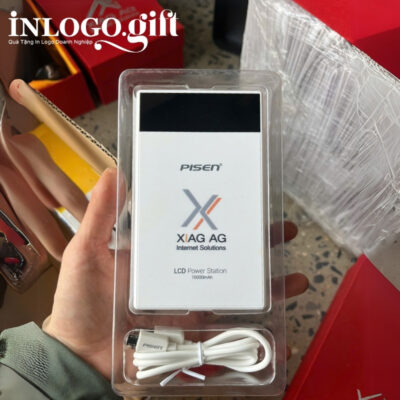 Bộ giftset in logo gồm bình giữ nhiệt và cục sạc dự phòng BGS-15