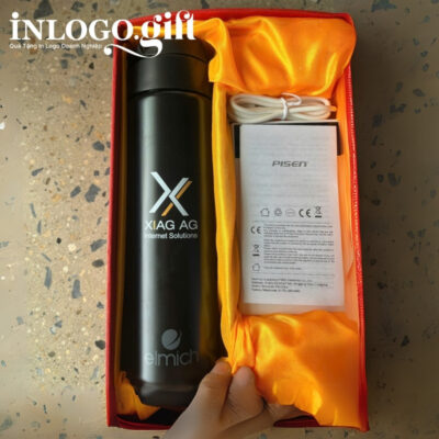 Bộ giftset in logo gồm bình giữ nhiệt và cục sạc dự phòng BGS-15