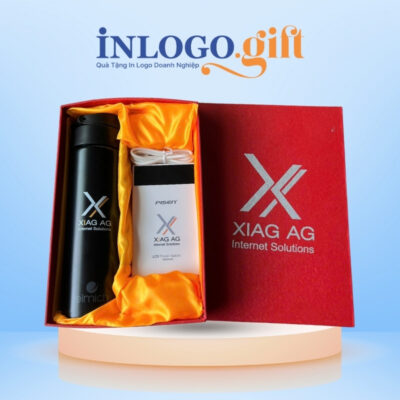 Bộ giftset in logo gồm bình giữ nhiệt và cục sạc dự phòng BGS-15