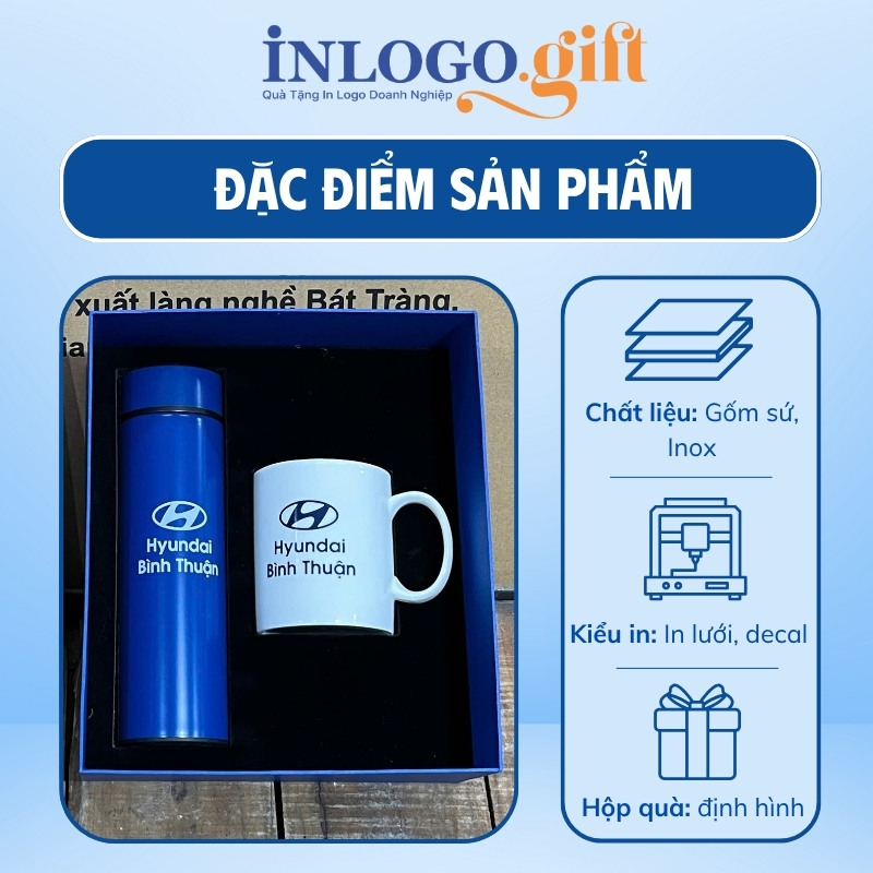 Bộ giftset in logo gồm bình giữ nhiệt và ly sứ BGS-24