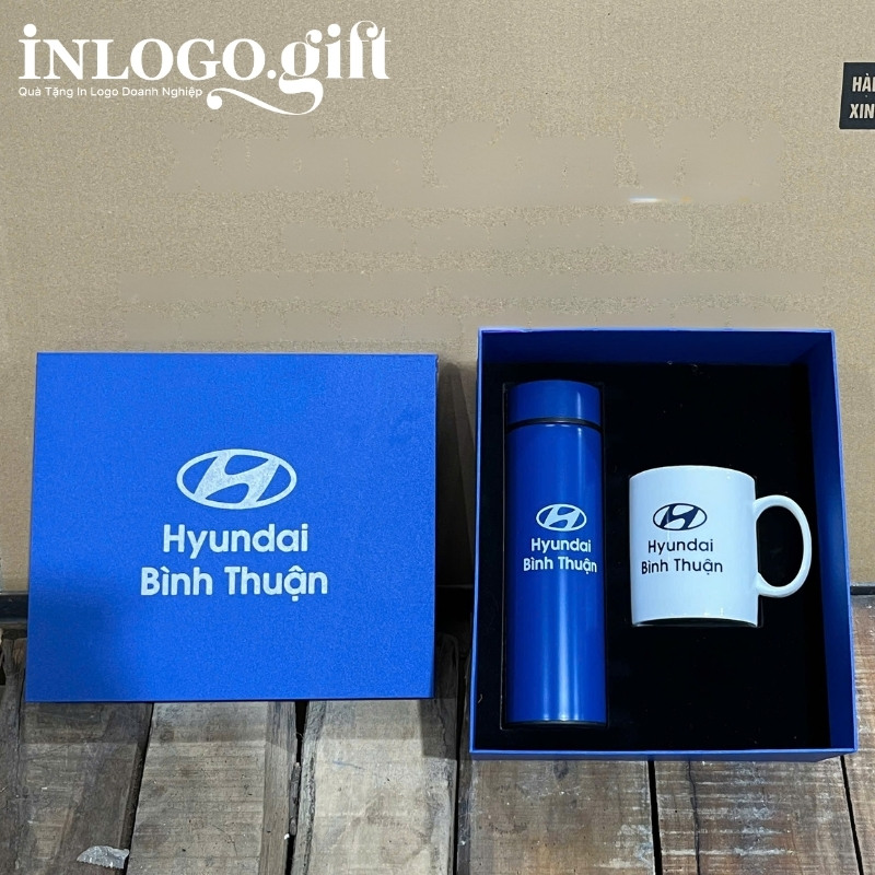 Bộ giftset in logo gồm bình giữ nhiệt và ly sứ BGS-24