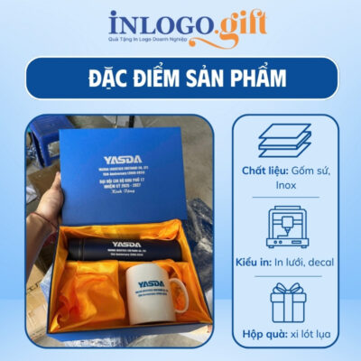 Bộ giftset in logo gồm bình giữ nhiệt và ly sứ BGS-25