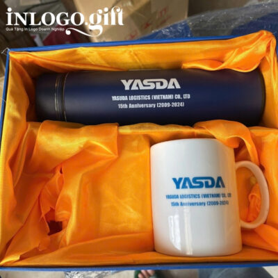Bộ giftset in logo gồm bình giữ nhiệt và ly sứ BGS-25