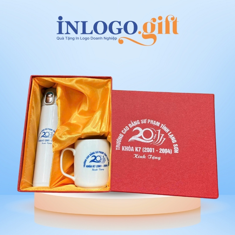 Bộ giftset in logo gồm bình giữ nhiệt và ly sứ BGS-26