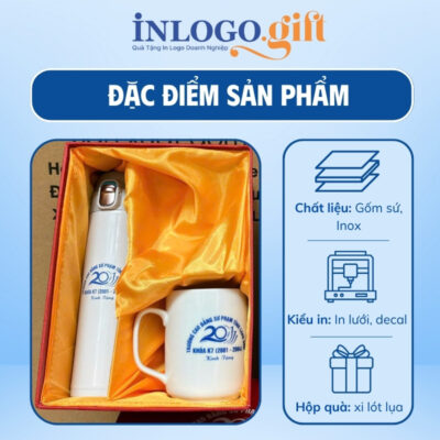 Bộ giftset in logo gồm bình giữ nhiệt và ly sứ BGS-26