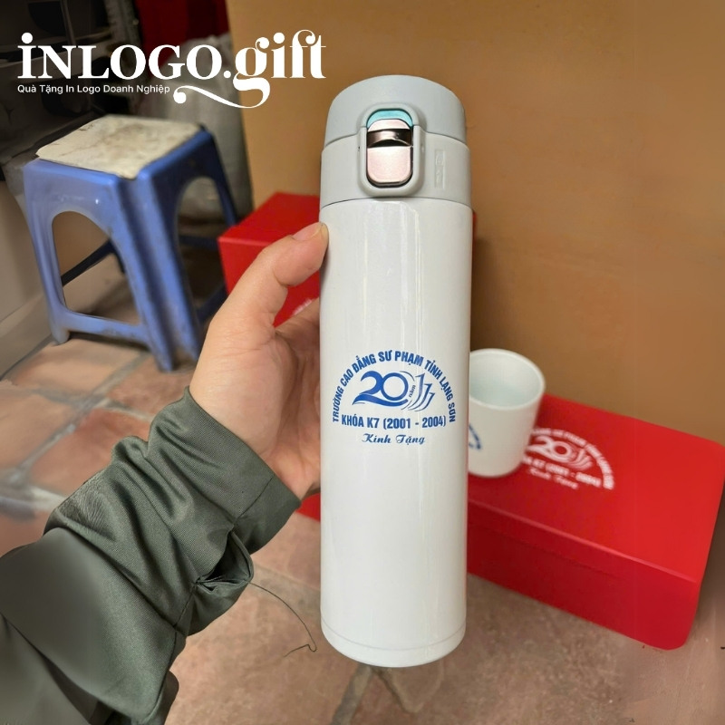 Bộ giftset in logo gồm bình giữ nhiệt và ly sứ BGS-26