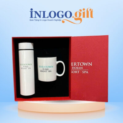 Bộ giftset in logo gồm bình giữ nhiệt và ly sứ BGS-23