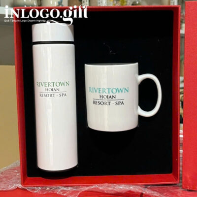 Bộ giftset in logo gồm bình giữ nhiệt và ly sứ BGS-23