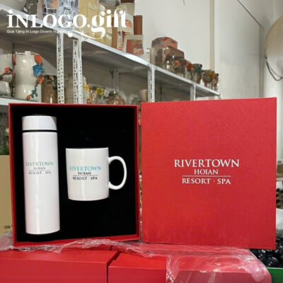 Bộ giftset in logo gồm bình giữ nhiệt và ly sứ BGS-23