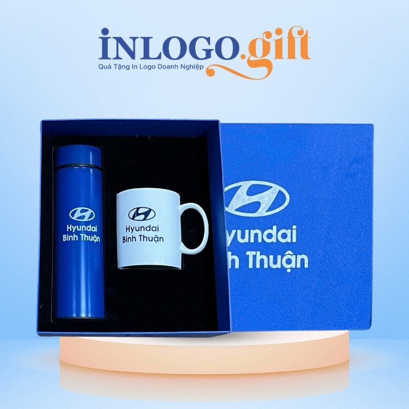 Bộ giftset in logo gồm bình giữ nhiệt và ly sứ BGS-24