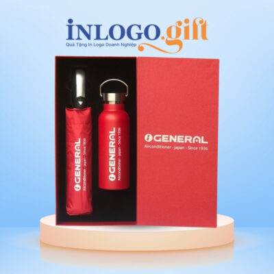 Bộ giftset in logo gồm bình giữ nhiệt và ô dù gấp 3 tự động 1 chiều BGS-18