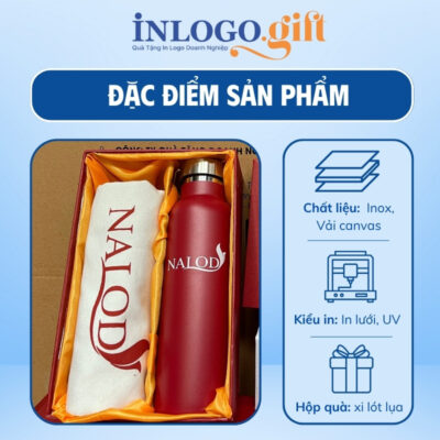 Bộ giftset in logo gồm bình giữ nhiệt và túi vải canvas BGS-20