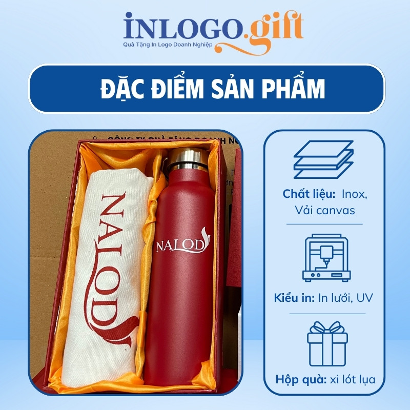 Bộ giftset in logo gồm bình giữ nhiệt và túi vải canvas BGS-20