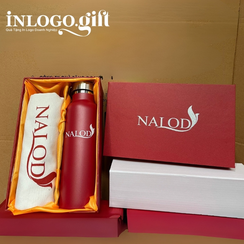 Bộ giftset in logo gồm bình giữ nhiệt và túi vải canvas BGS-20
