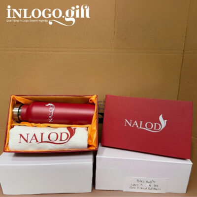 Bộ giftset in logo gồm bình giữ nhiệt và túi vải canvas BGS-20