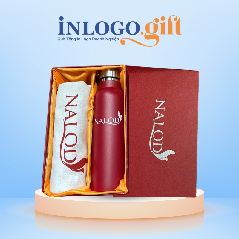 Bộ giftset in logo gồm bình giữ nhiệt và túi vải canvas BGS-20