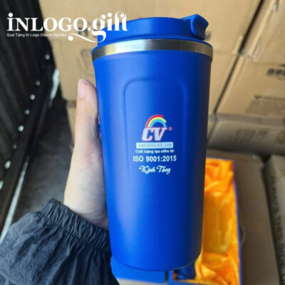 Bộ giftset in logo gồm ly giữ nhiệt và ô dù gấp 3 tự động 1 chiều BGS-37