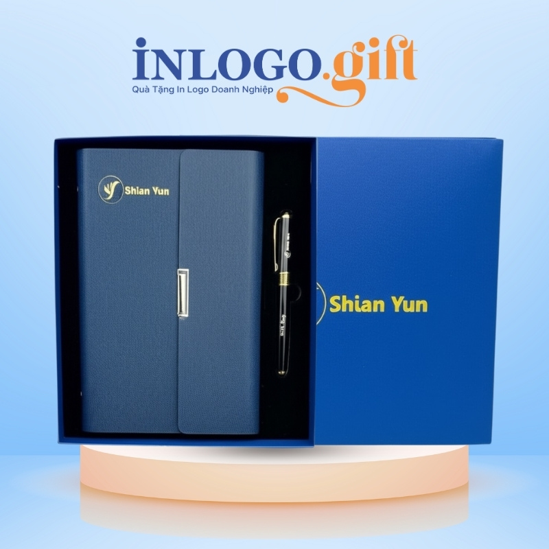 Bộ giftset in logo gồm sổ còng và bút kí
