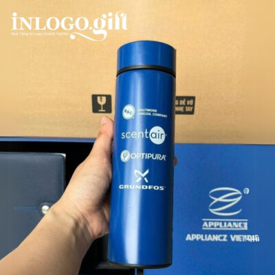 Bộ giftset in logo gồm sổ da, bút kí và bình giữ nhiệt