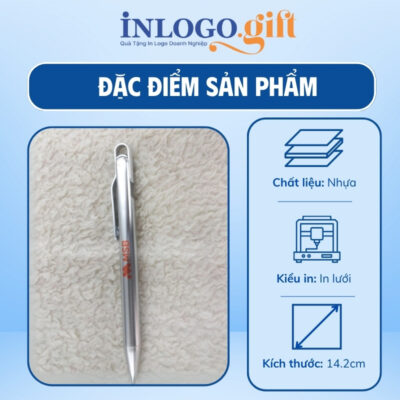 Bút bi in logo màu bạc kích thước 14.2cm