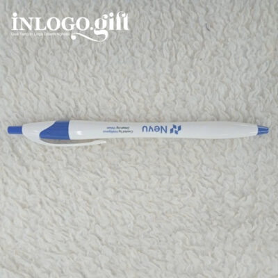 Bút bi in logo màu trắng và xanh dương kích thước 14.5cm