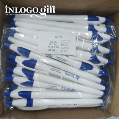 Bút bi in logo màu trắng và xanh dương kích thước 14.5cm