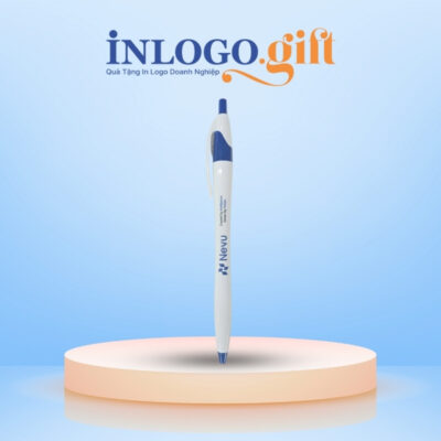 Bút bi in logo màu trắng và xanh dương kích thước 14.5cm