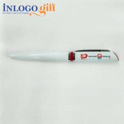 Bút bi in logo nhựa màu trắng kích thước 13.5cm BB-05