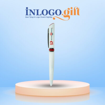 Bút bi in logo nhựa màu trắng kích thước 13.5cm BB-05