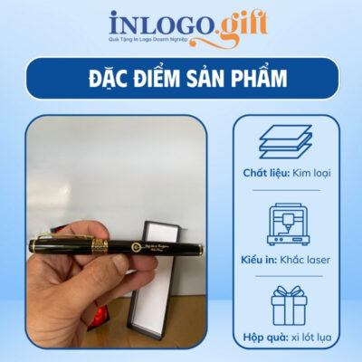 Bút ký in logo tổ ong khoen cài vàng màu đen BK-03