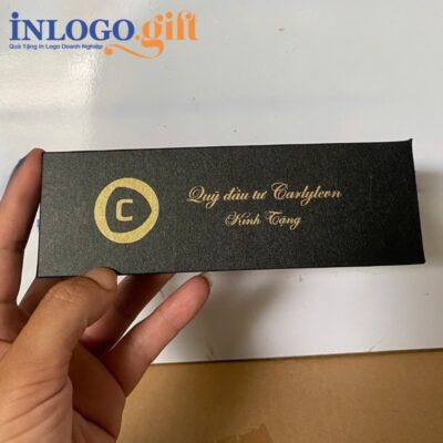 Bút ký in logo tổ ong khoen cài vàng màu đen BK-03