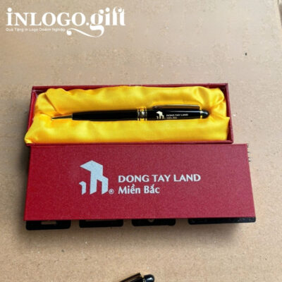 Bút ký in logo xoáy khoen cài vàng màu đen BK-01