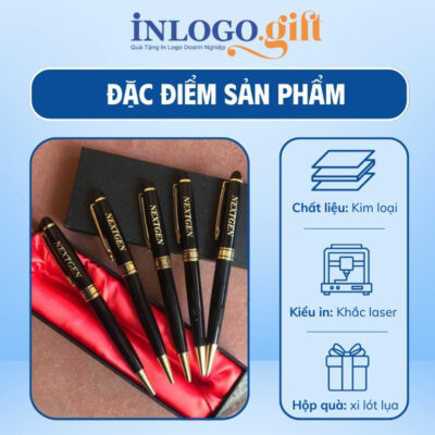 Bút ký in logo xoáy khoen cài vàng màu đen BK-02