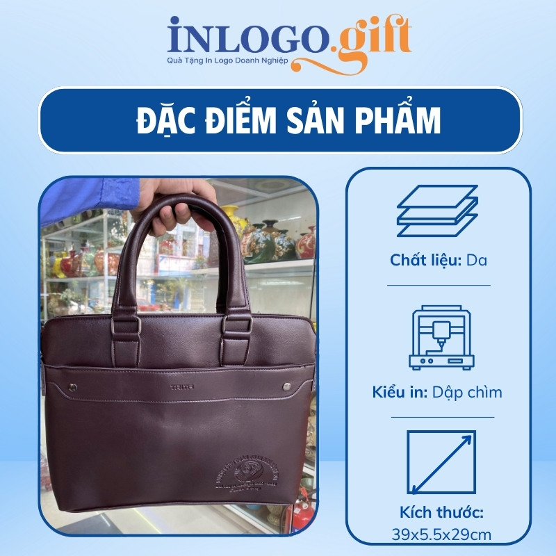 Cặp da in logo thương hiệu Trita màu nâu đậm 39x5.5x29cm CD-05