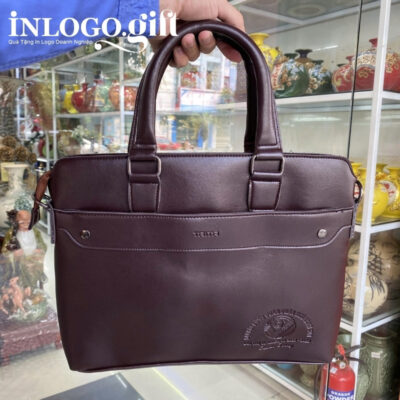 Cặp da in logo thương hiệu Trita màu nâu đậm 39x5.5x29cm CD-05