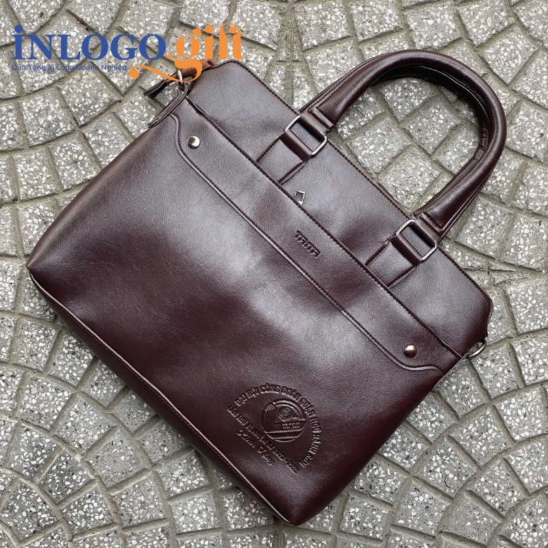 Cặp da in logo thương hiệu Trita màu nâu đậm 39x5.5x29cm CD-05