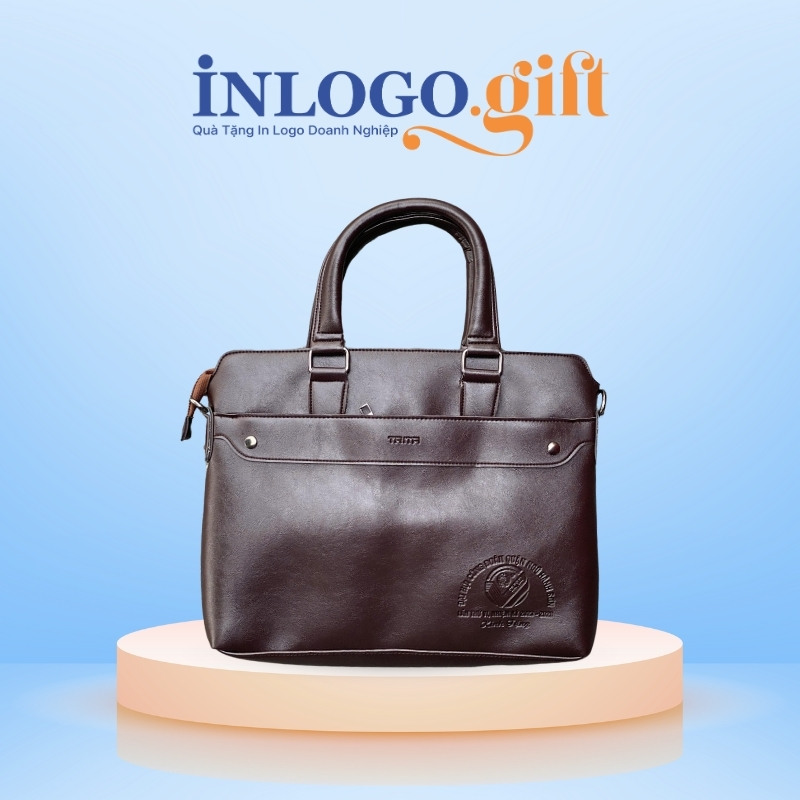 Cặp da in logo thương hiệu Trita màu nâu đậm 39x5.5x29cm CD-05