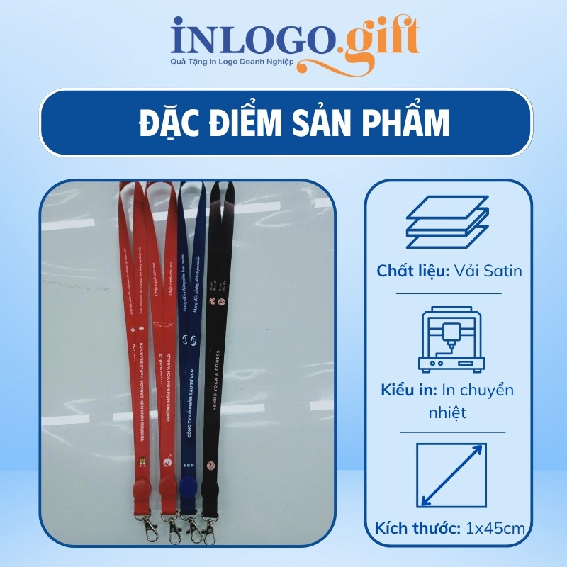 Dây đeo thẻ in logo móc giọt nước 3 màu 1x45cm DĐT-02