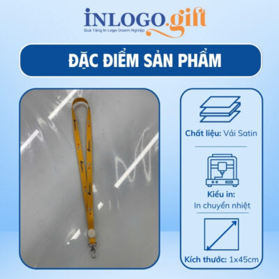 Dây đeo thẻ in logo móc giọt nước màu vàng 1x45cm DĐT-01