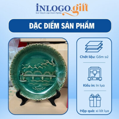 Đĩa biểu trưng in logo kèm đế gỗ phi 25 màu xanh lá ĐBT-04