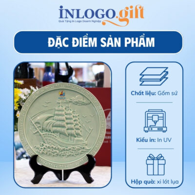 Đĩa biểu trưng in logo kèm đế gỗ phi 32 màu xanh ngọc nhạt ĐBT-03