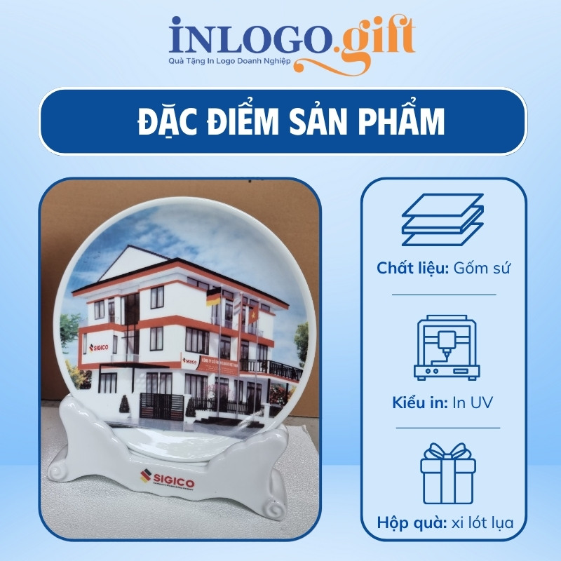 Đĩa biểu trưng in logo kèm đế sứ phi 22 màu trắng ĐBT-01