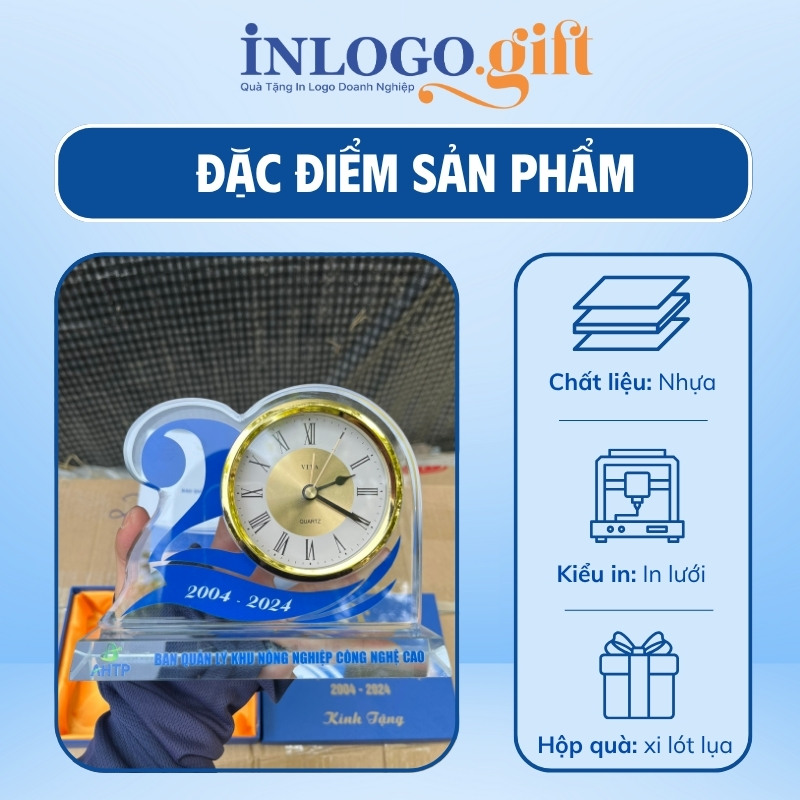 Đồng hồ để bàn in logo pha lê số 20 14x18cm DHB-03