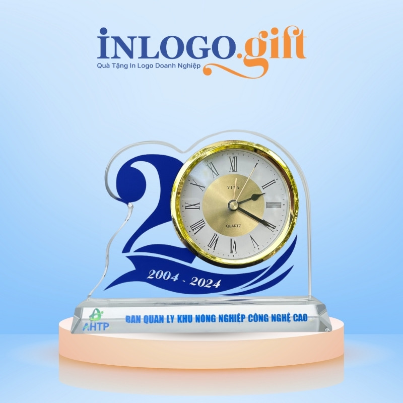 Đồng hồ để bàn in logo pha lê số 20 14x18cm DHB-03